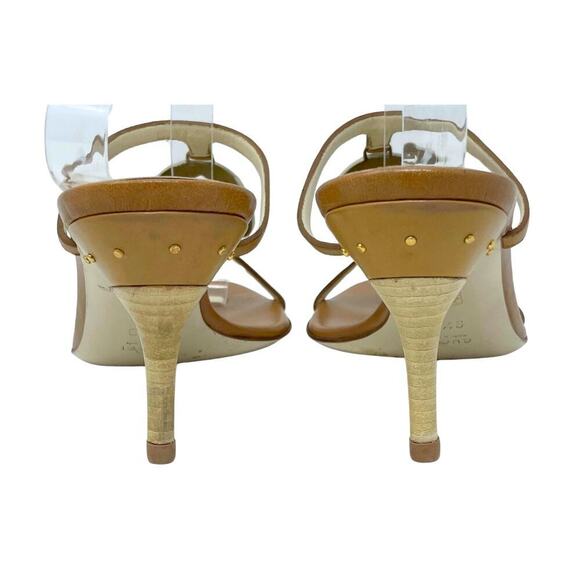 Gucci GG Logo Interlocking Tan Brown White Leather Strappy Heels Sandals US 9.5 - Picture 5 of 10